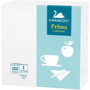 Papierové servítky 1-vrstvové HARMONY Prima 33 x 33 cm biele