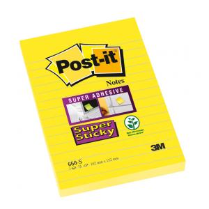 Bloček Post-it Super Sticky, 102x152 mm, žltý, linajky